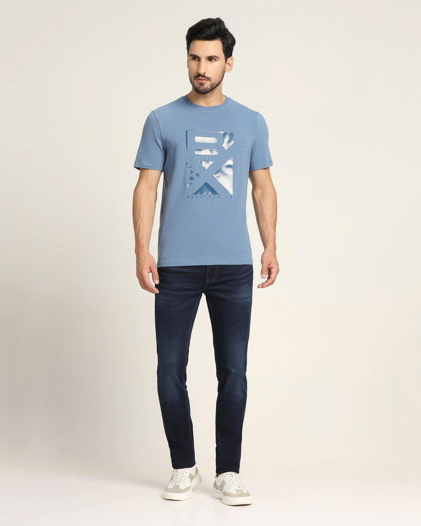 Crew Neck Blue Solid T-Shirt - Foxxy