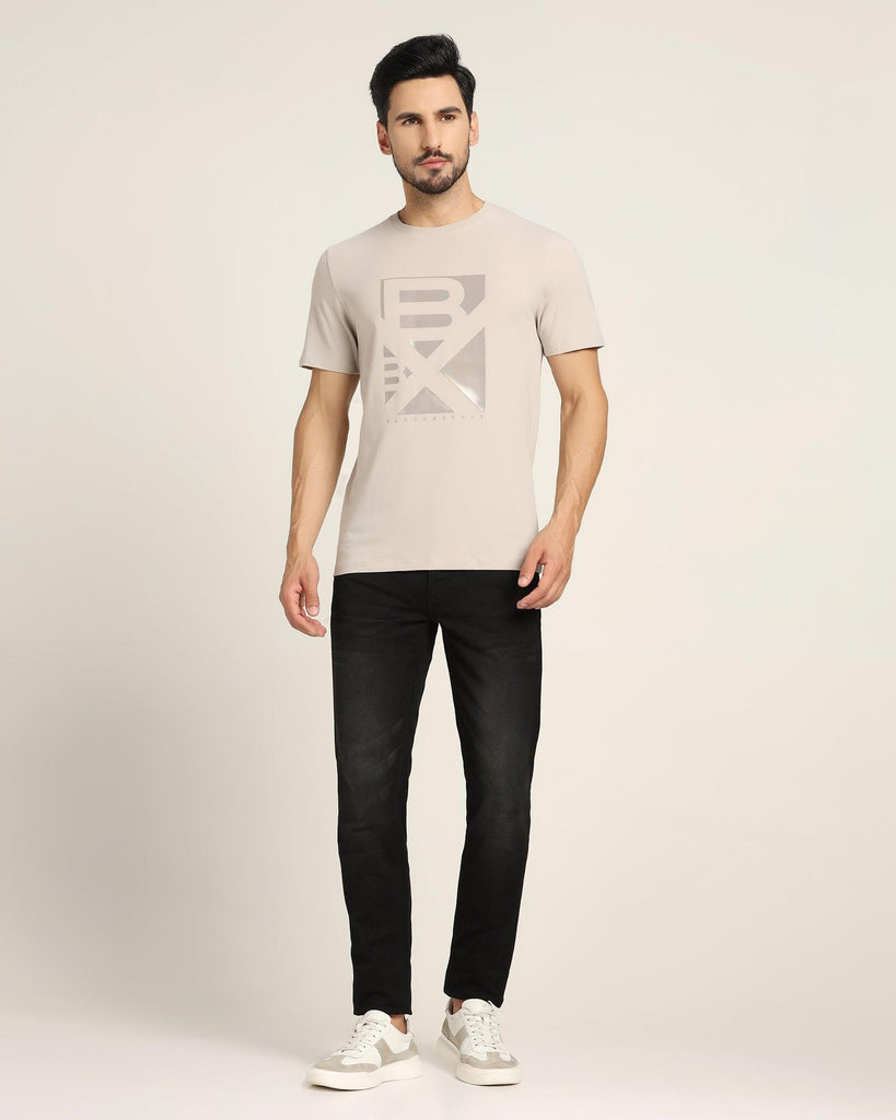 Crew Neck Grey Solid T-Shirt - Foxxy