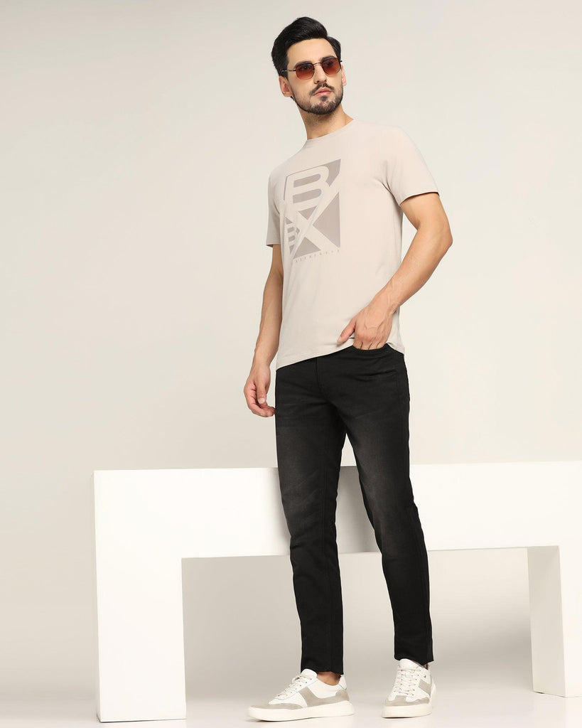 Crew Neck Grey Solid T-Shirt - Foxxy