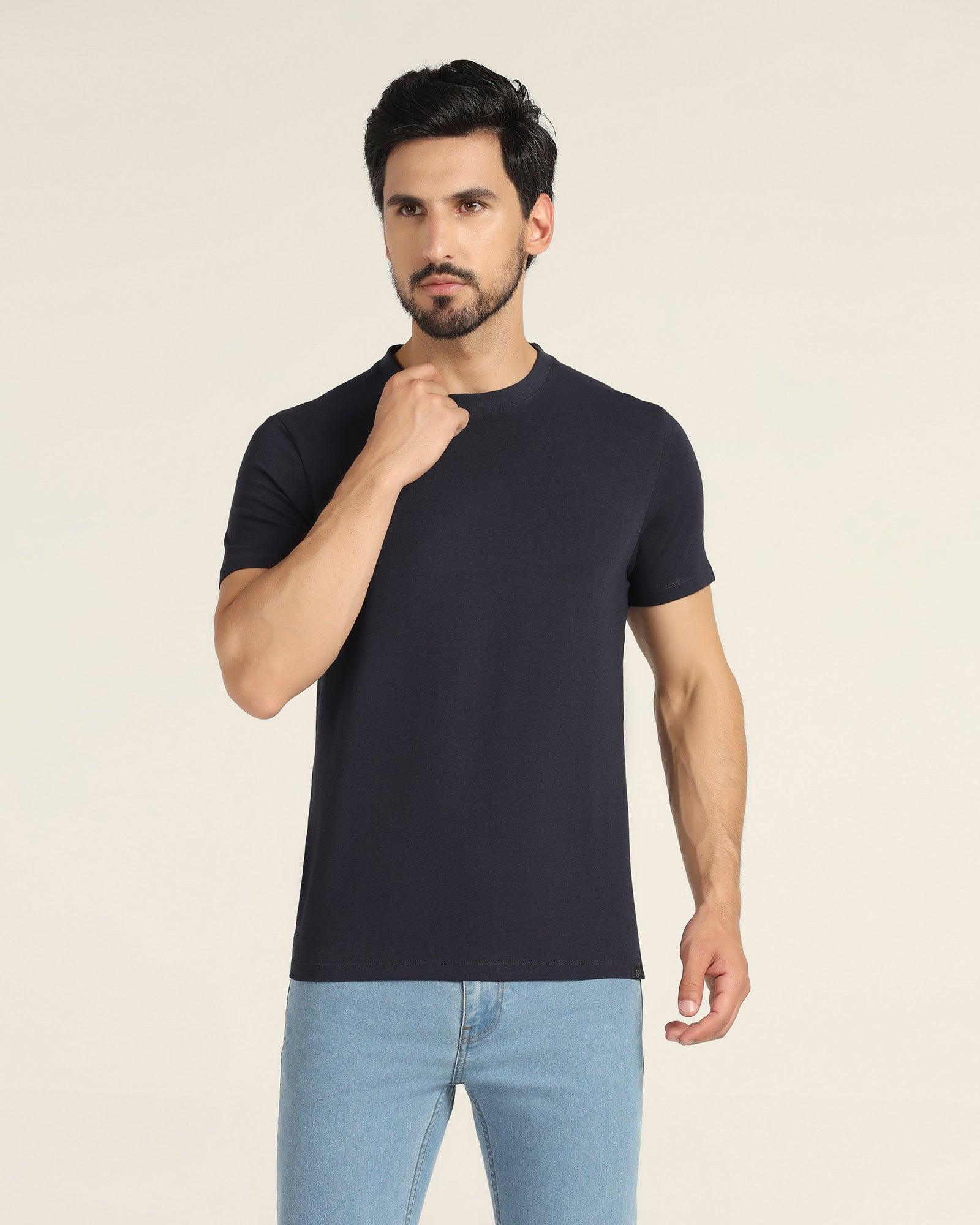 Crew Neck Navy Solid T Shirt - Holan