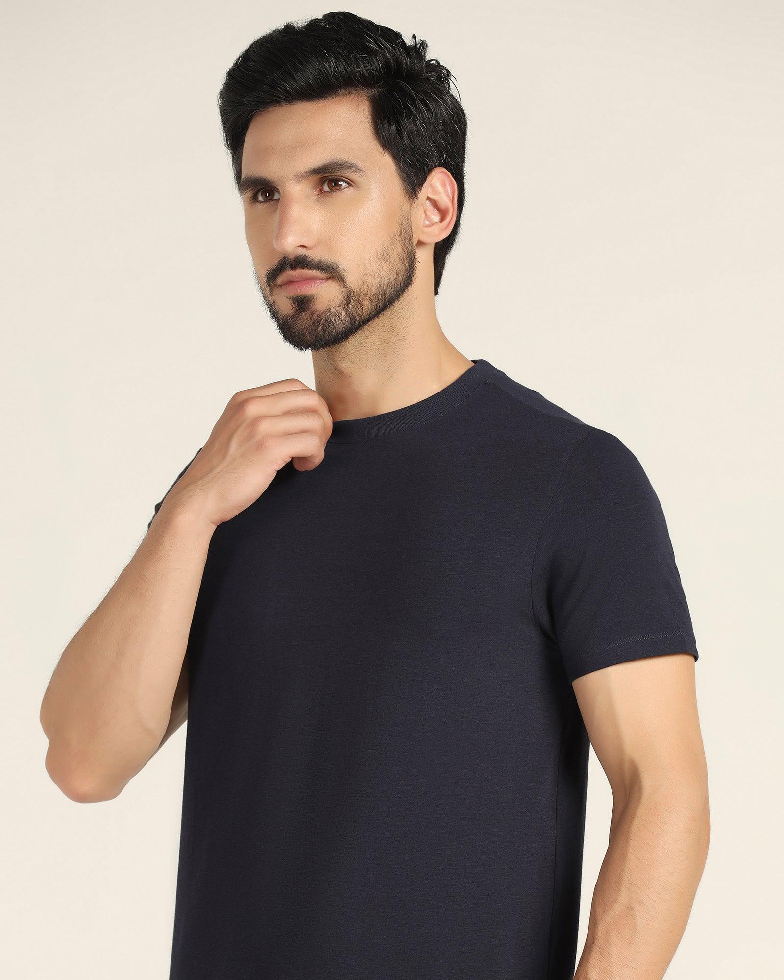 Crew Neck Navy Solid T Shirt - Holan
