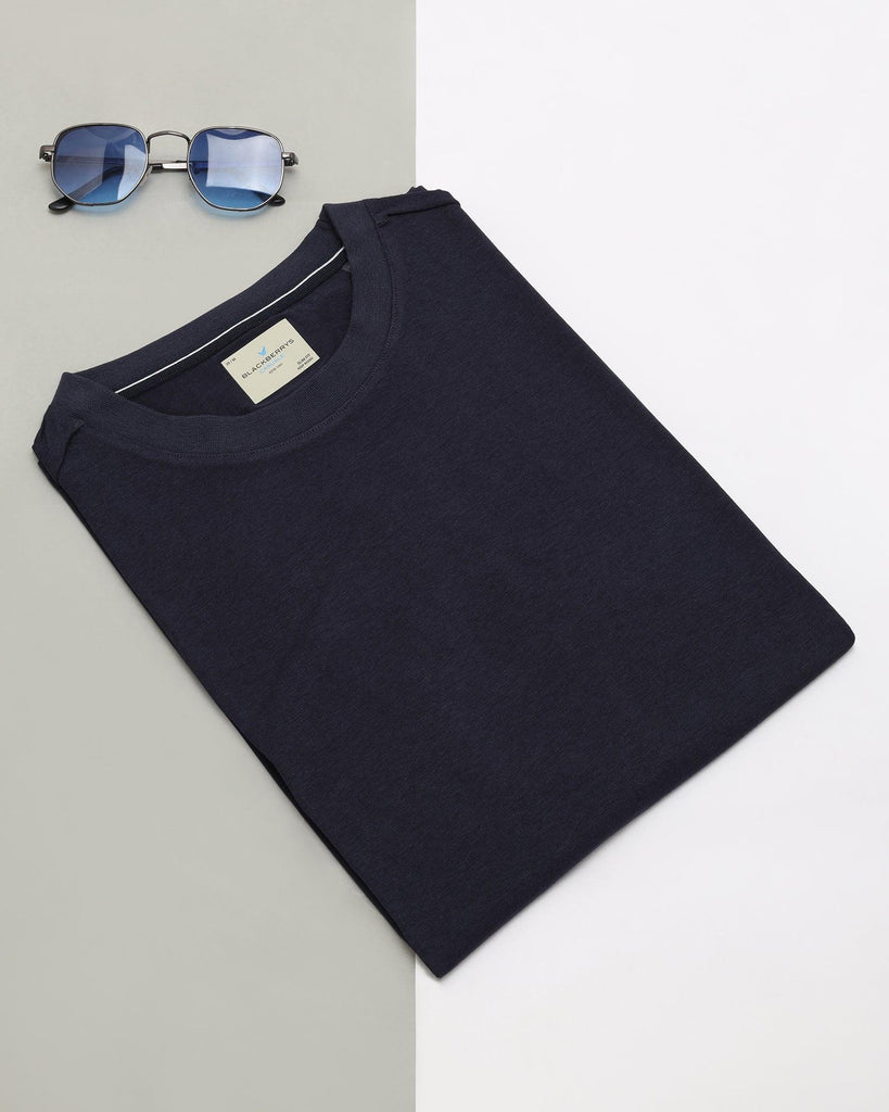 Crew Neck Navy Solid T-Shirt - Holan