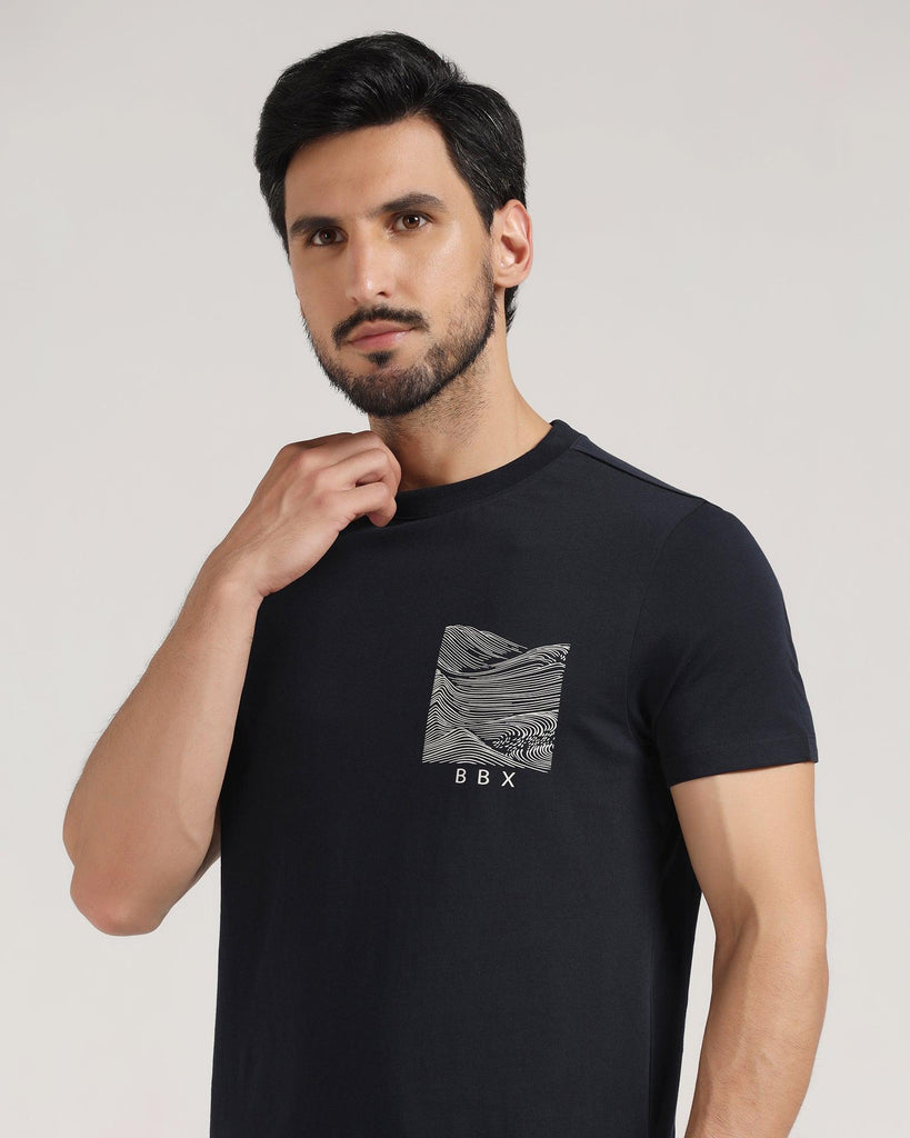 Crew Neck Navy Solid T-Shirt - Milo