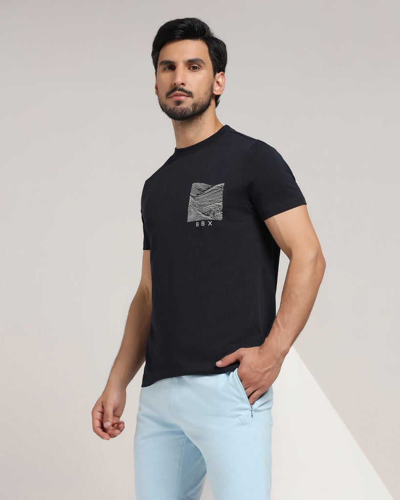 Crew Neck Navy Solid T-Shirt - Milo