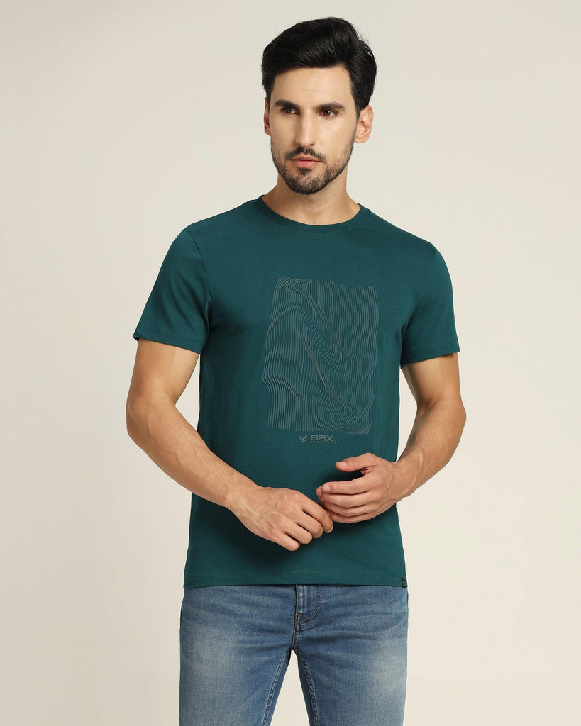 Crew Neck Teal Solid T-Shirt - Ursula