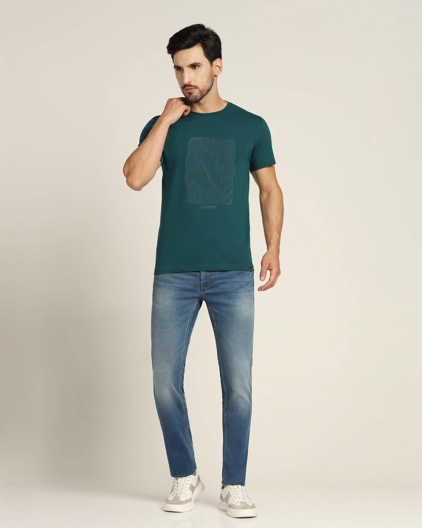 Crew Neck Teal Solid T-Shirt - Ursula