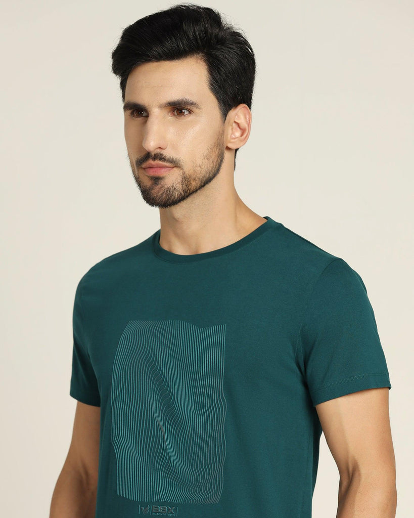 Crew Neck Teal Solid T-Shirt - Ursula