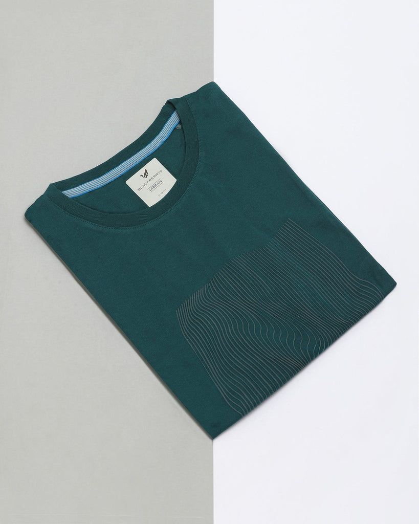 Crew Neck Teal Solid T-Shirt - Ursula