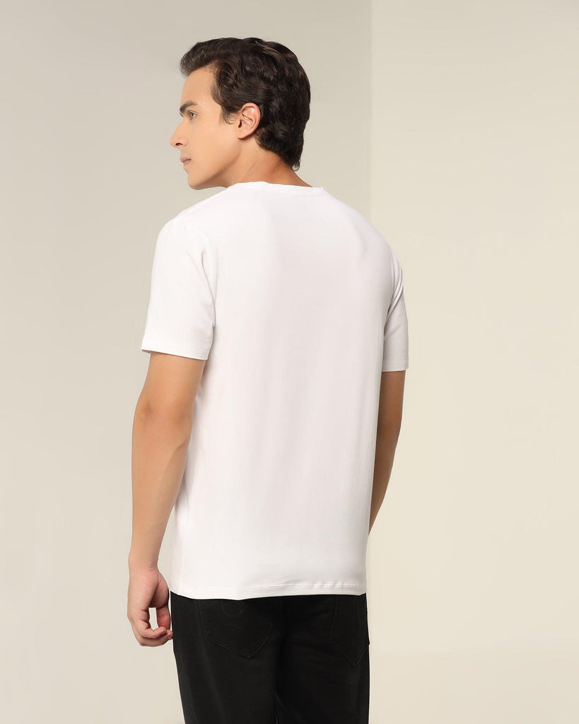 Crew Neck White Solid T-Shirt - Dino