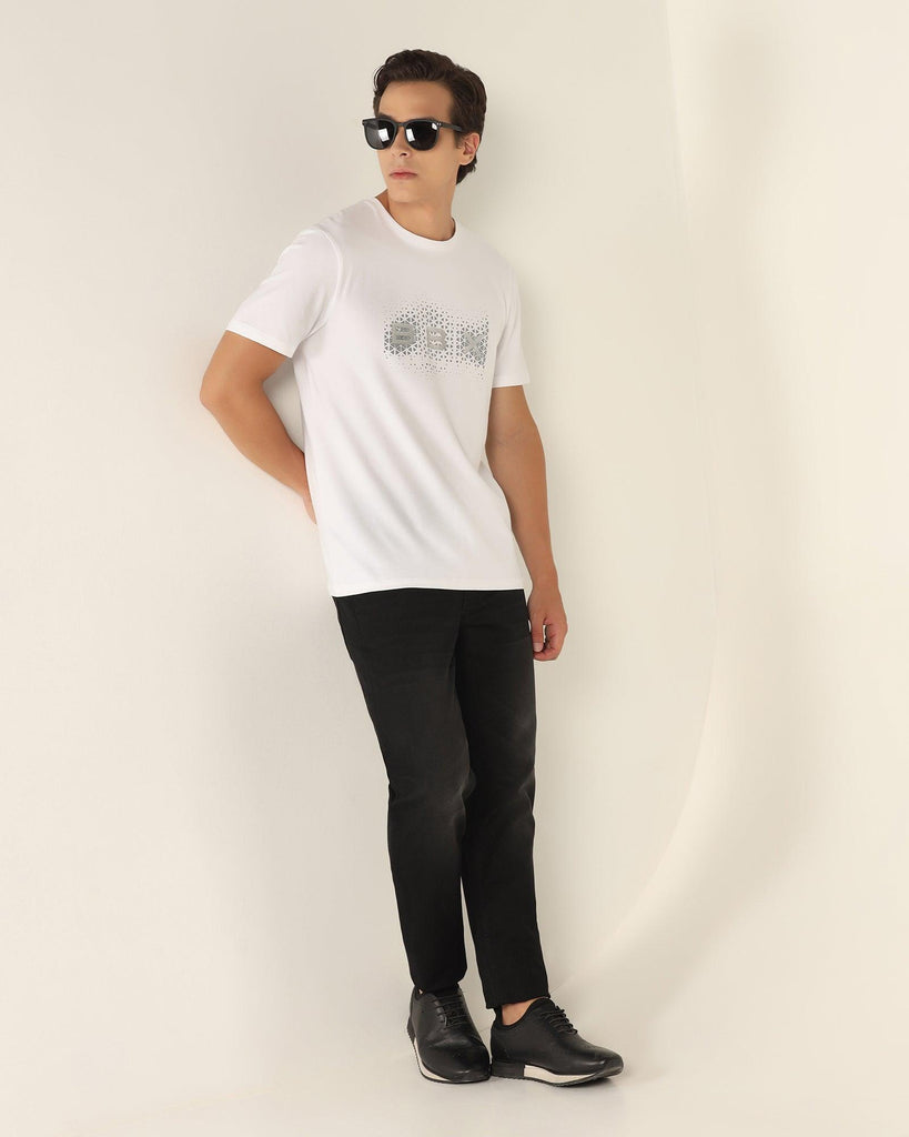 Crew Neck White Solid T-Shirt - Dino