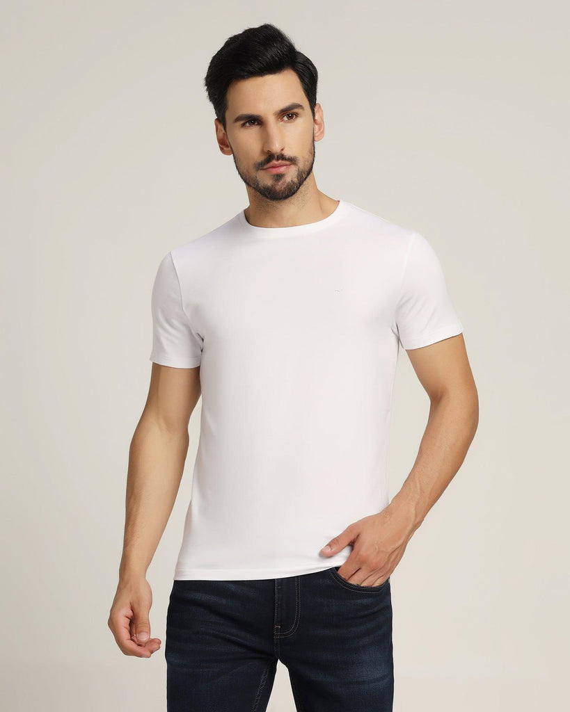 Crew Neck White Solid T-Shirt - Holan