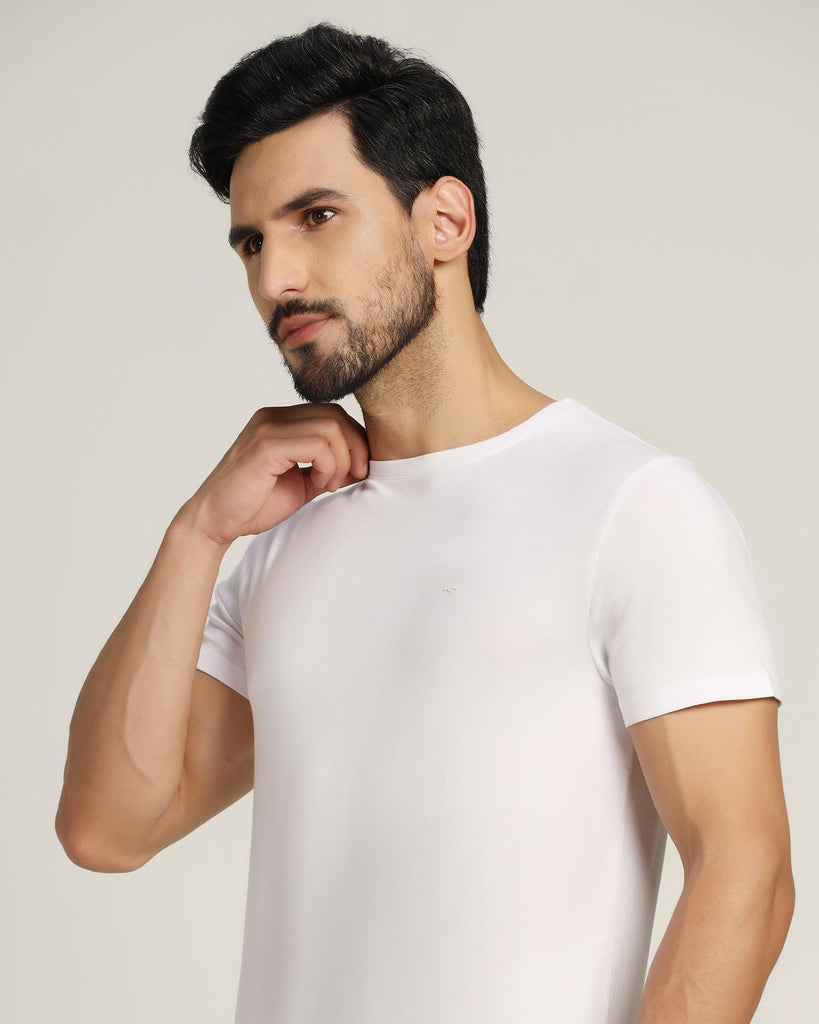 Crew Neck White Solid T-Shirt - Holan