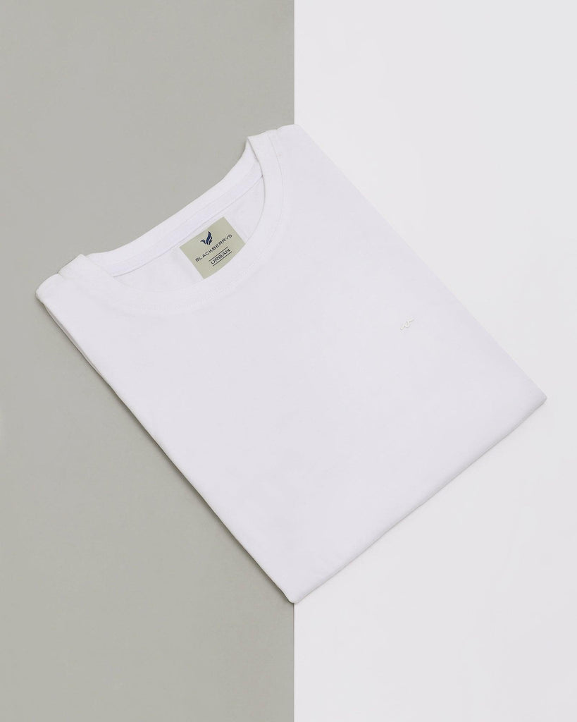 Crew Neck White Solid T-Shirt - Holan