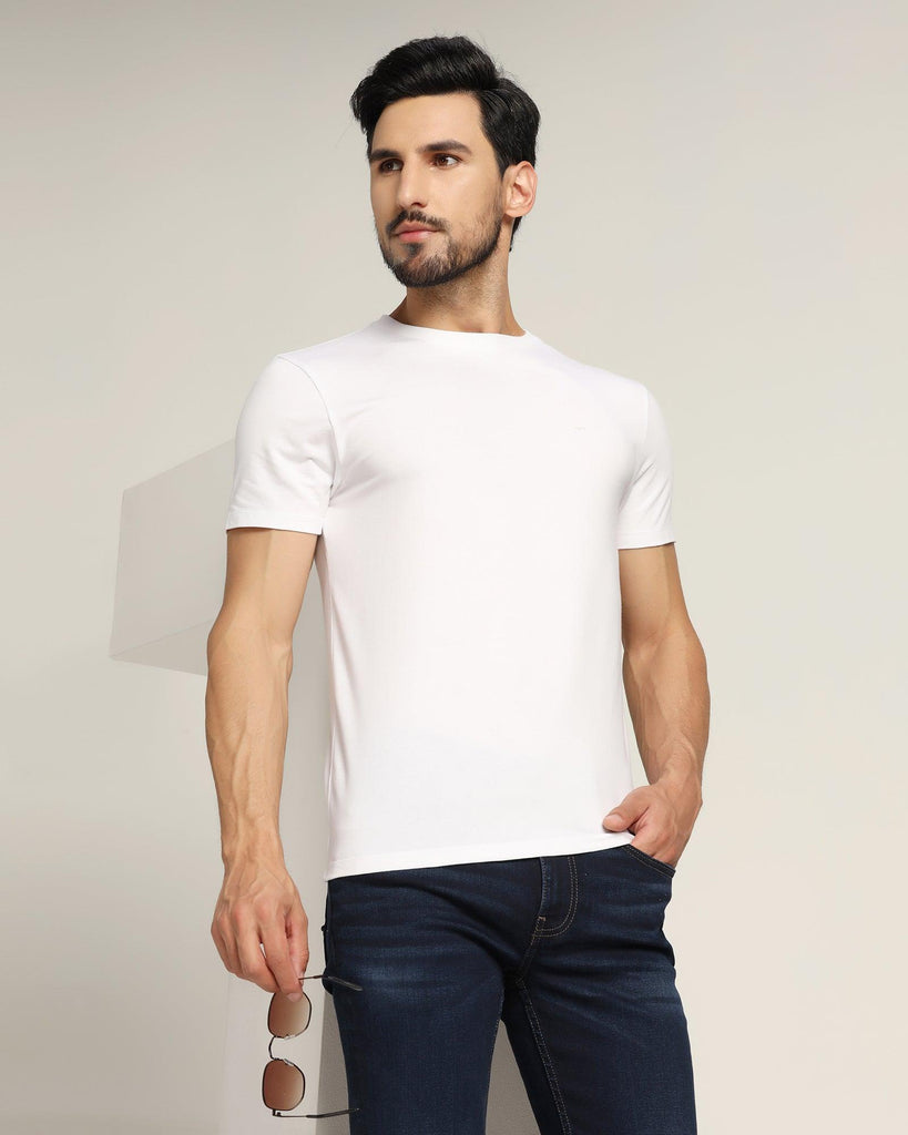 Crew Neck White Solid T-Shirt - Holan