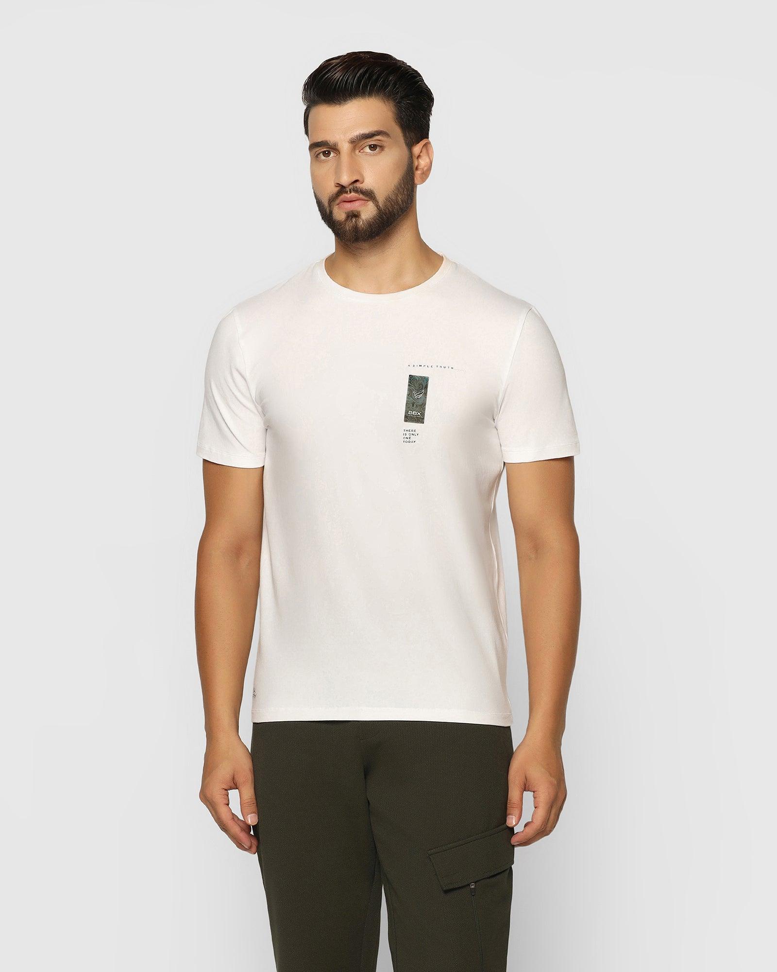 Crew Neck White Solid T Shirt Jog 