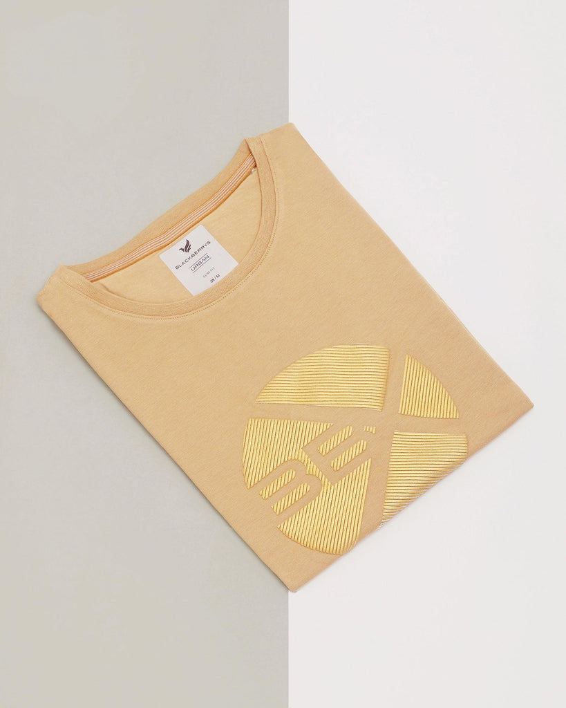 Crew Neck Yellow Solid T-Shirt - Metal