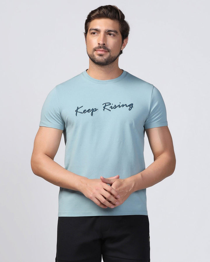 Crew Neck Teal Printed T-Shirt - Levi