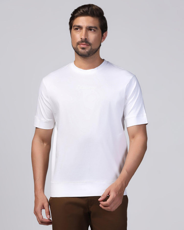 Crew Neck White Solid T-Shirt - Elijah