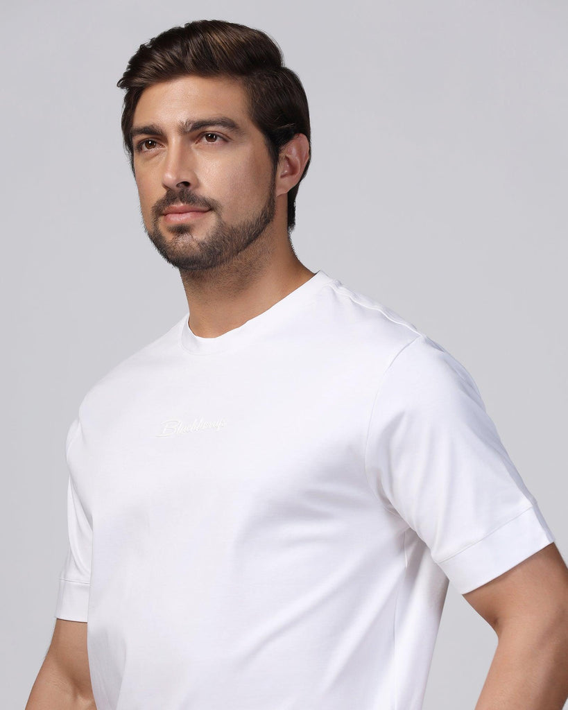 Crew Neck White Solid T-Shirt - Elijah