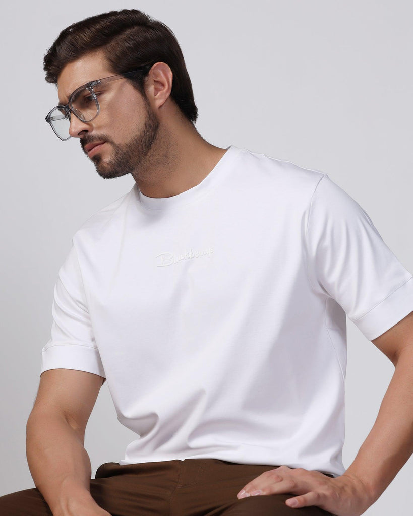 Crew Neck White Solid T-Shirt - Elijah