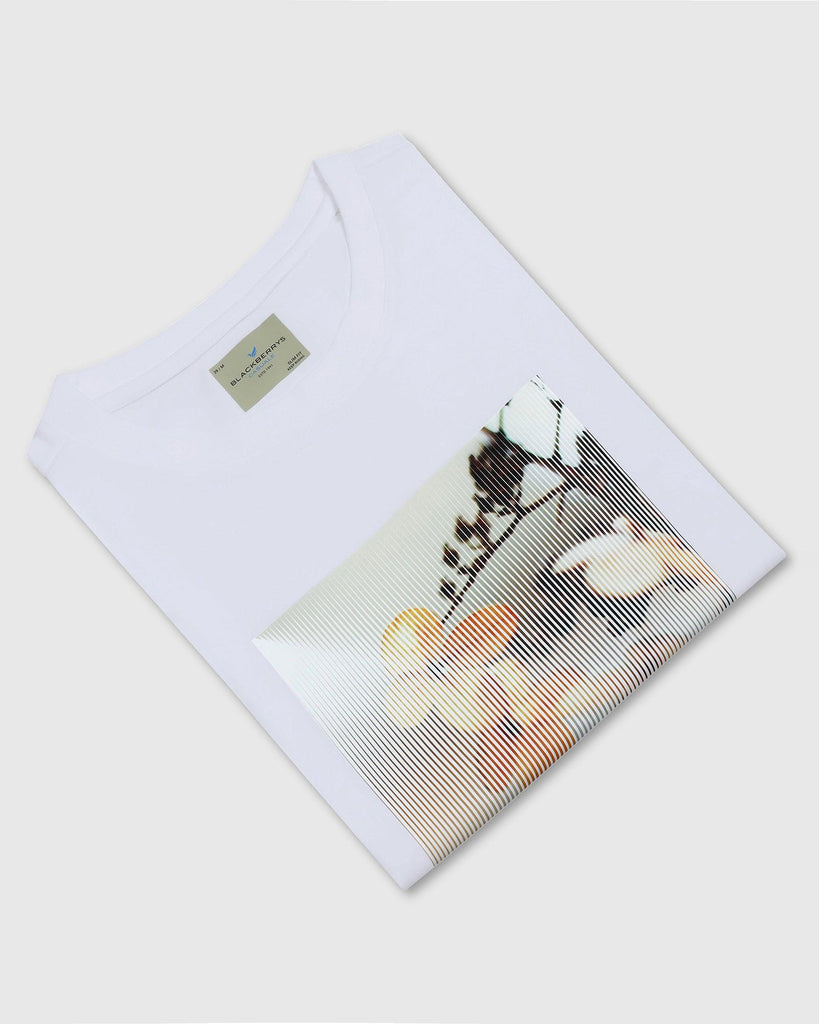 Crew Neck White Printed T-Shirt - Moses