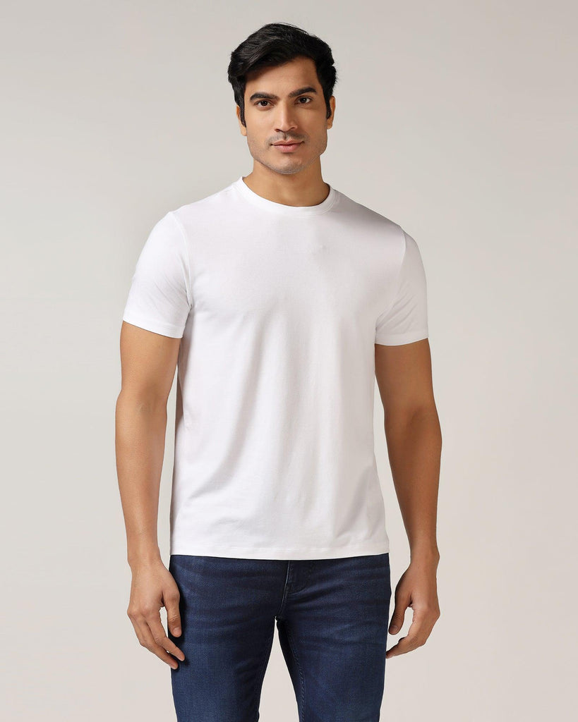 Crew Neck White Solid T-Shirt - Kai