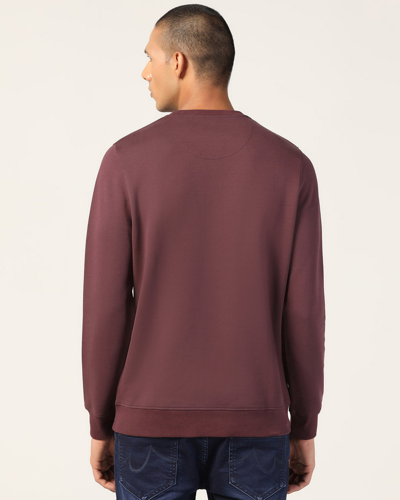 Crew Neck Wine Solid Sweatshirt - Feb