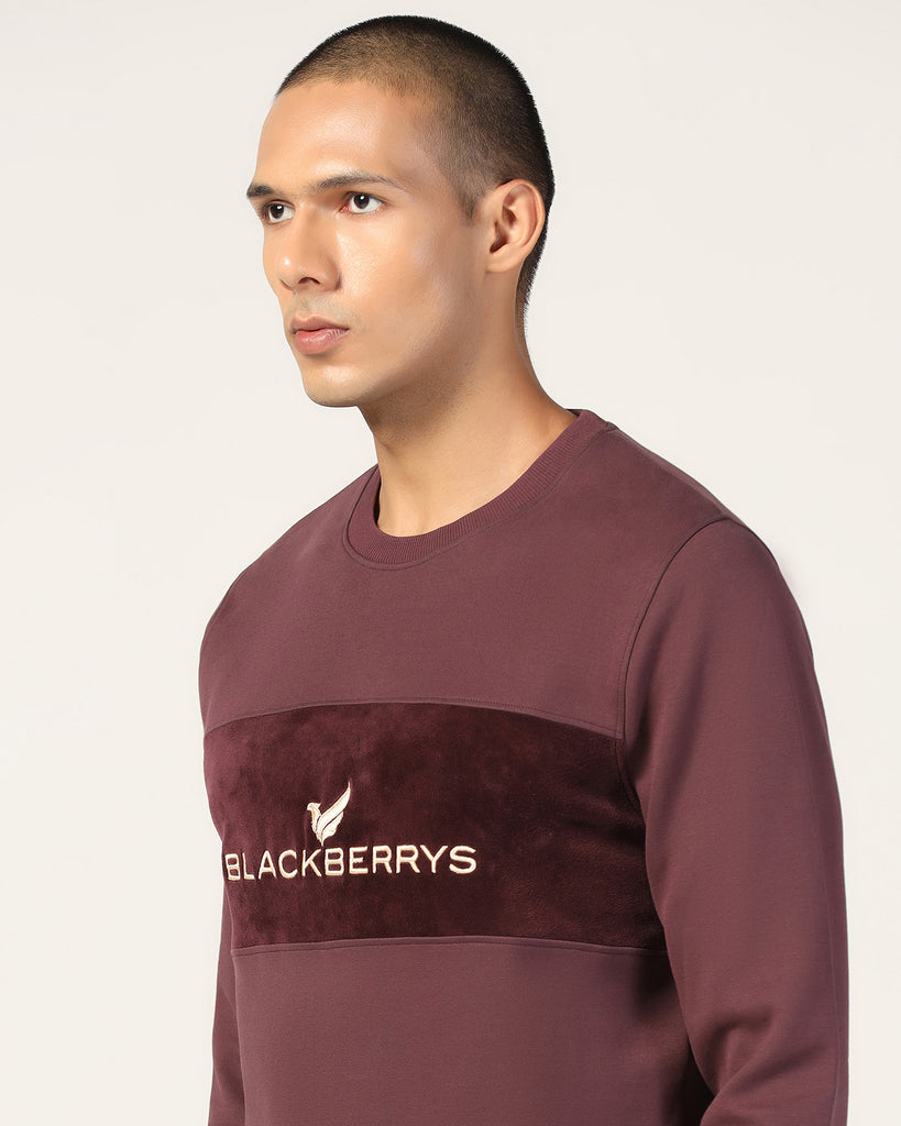 Crew Neck Wine Solid Sweatshirt - Feb