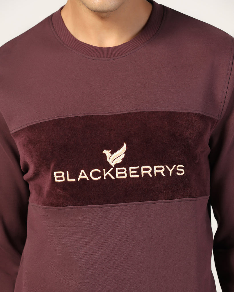 Crew Neck Wine Solid Sweatshirt - Feb