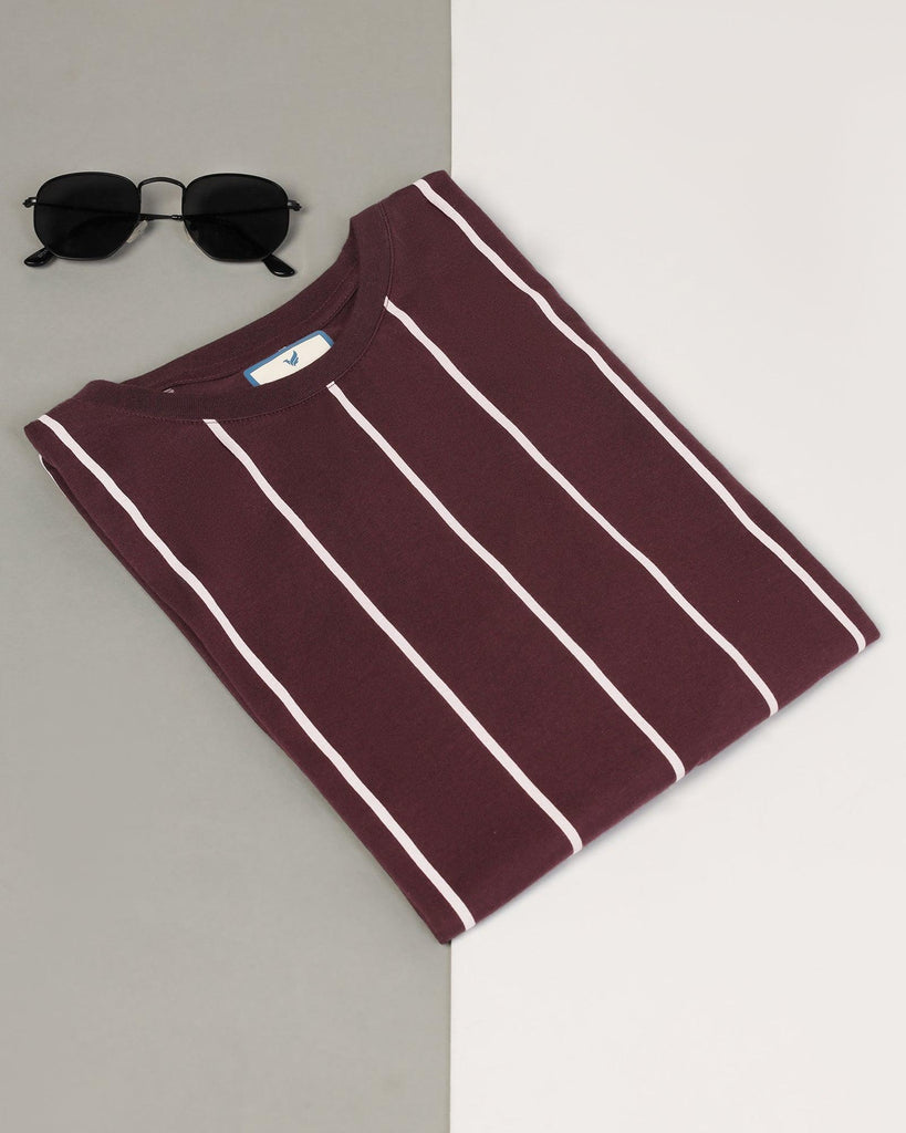 Crew Neck Wine Stripe T-Shirt - Ginger