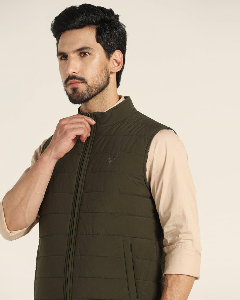 Reversible Dark Green Solid Zipper Jacket - Pietro