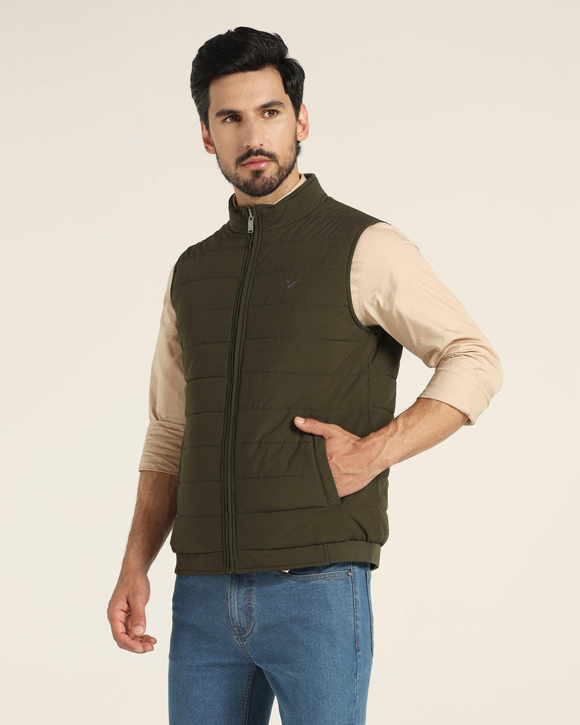 Reversible Dark Green Solid Zipper Jacket - Pietro