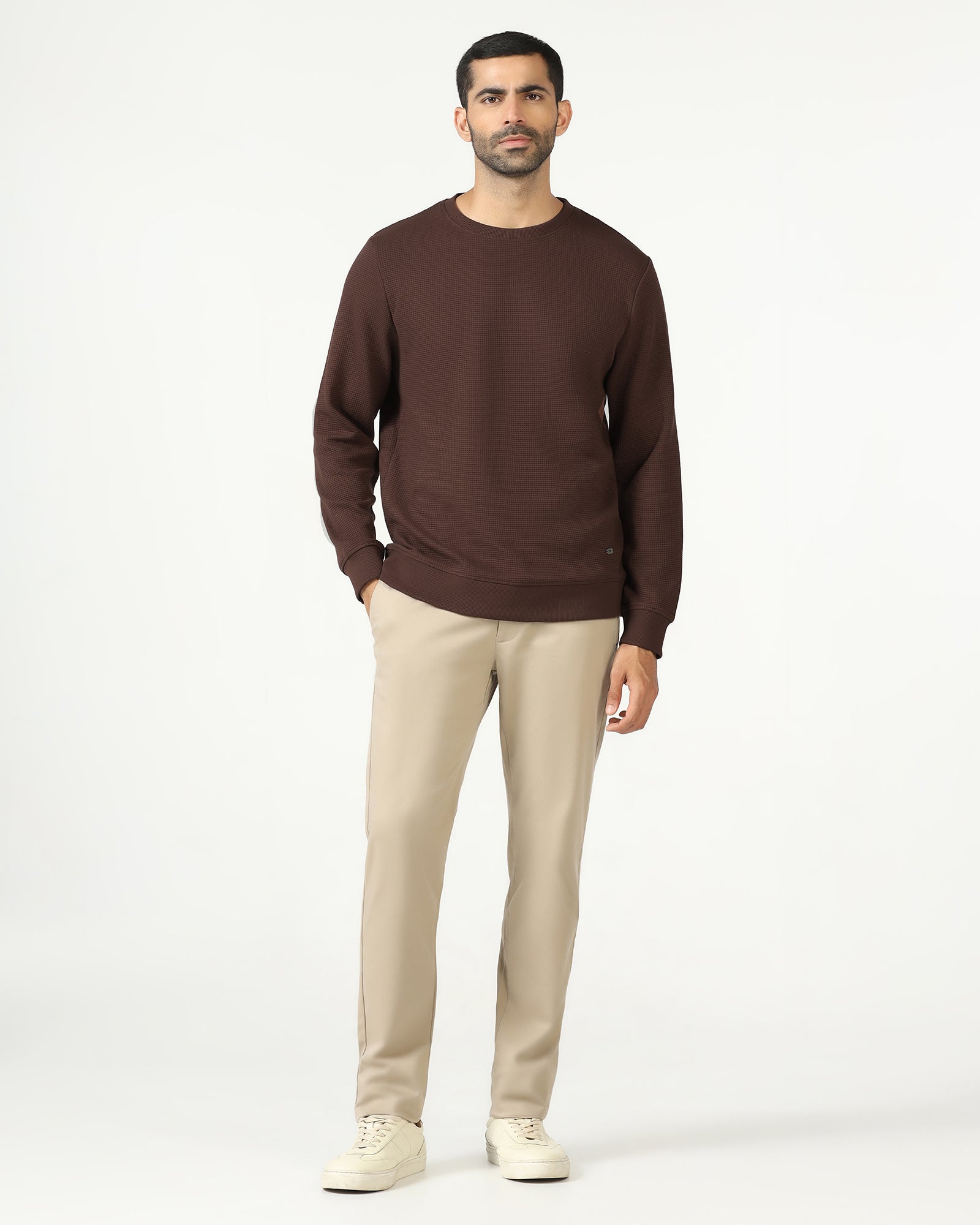 Buy Dark Brown Crew Neck Textured Sweatshirt Online