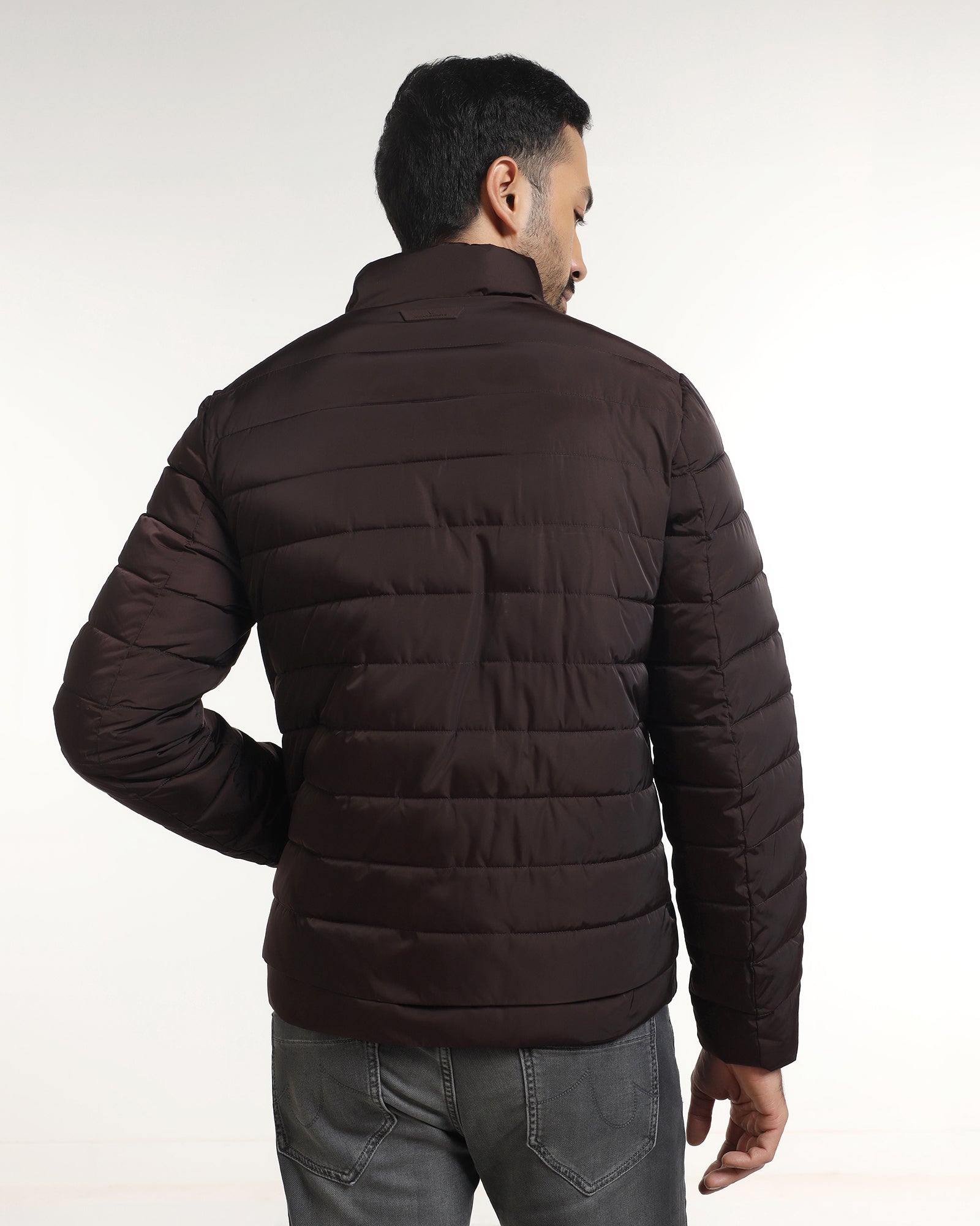 Dark Brown Solid Zipper Jacket - Aproni