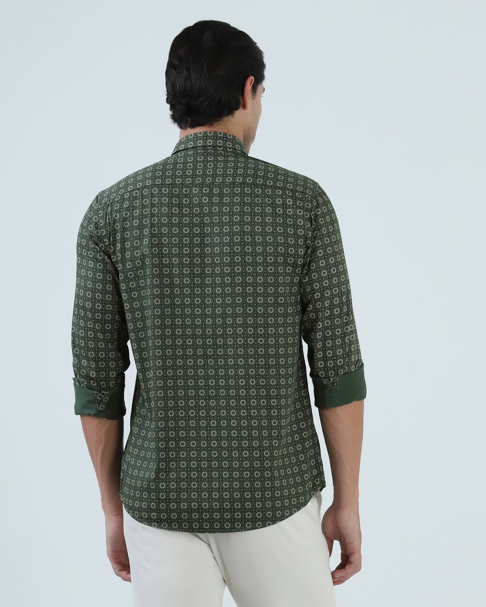 Dark Green Printed Shirt - Fettiq