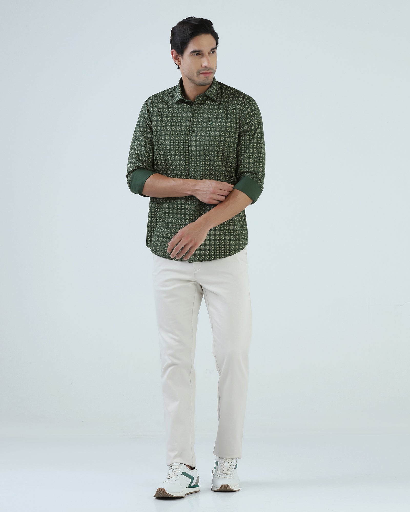 Dark Green Printed Shirt - Fettiq