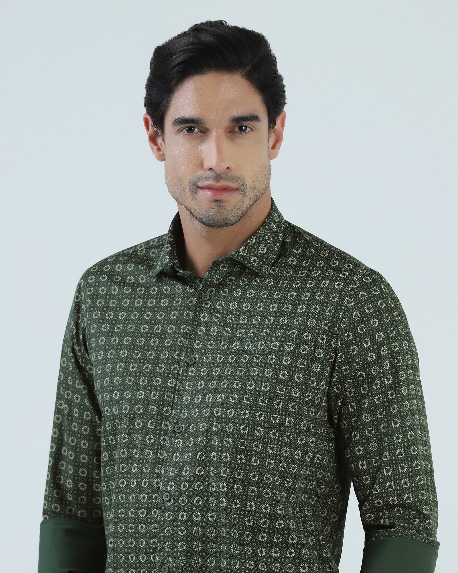 Dark Green Printed Shirt - Fettiq
