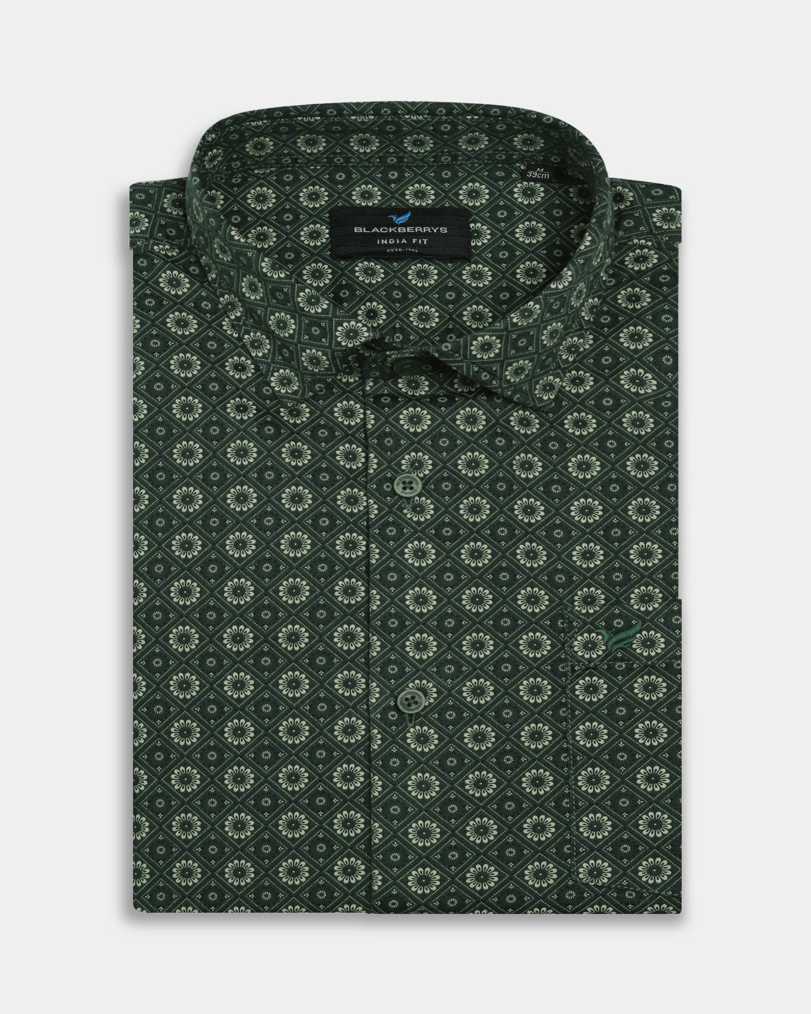Dark Green Printed Shirt - Fettiq