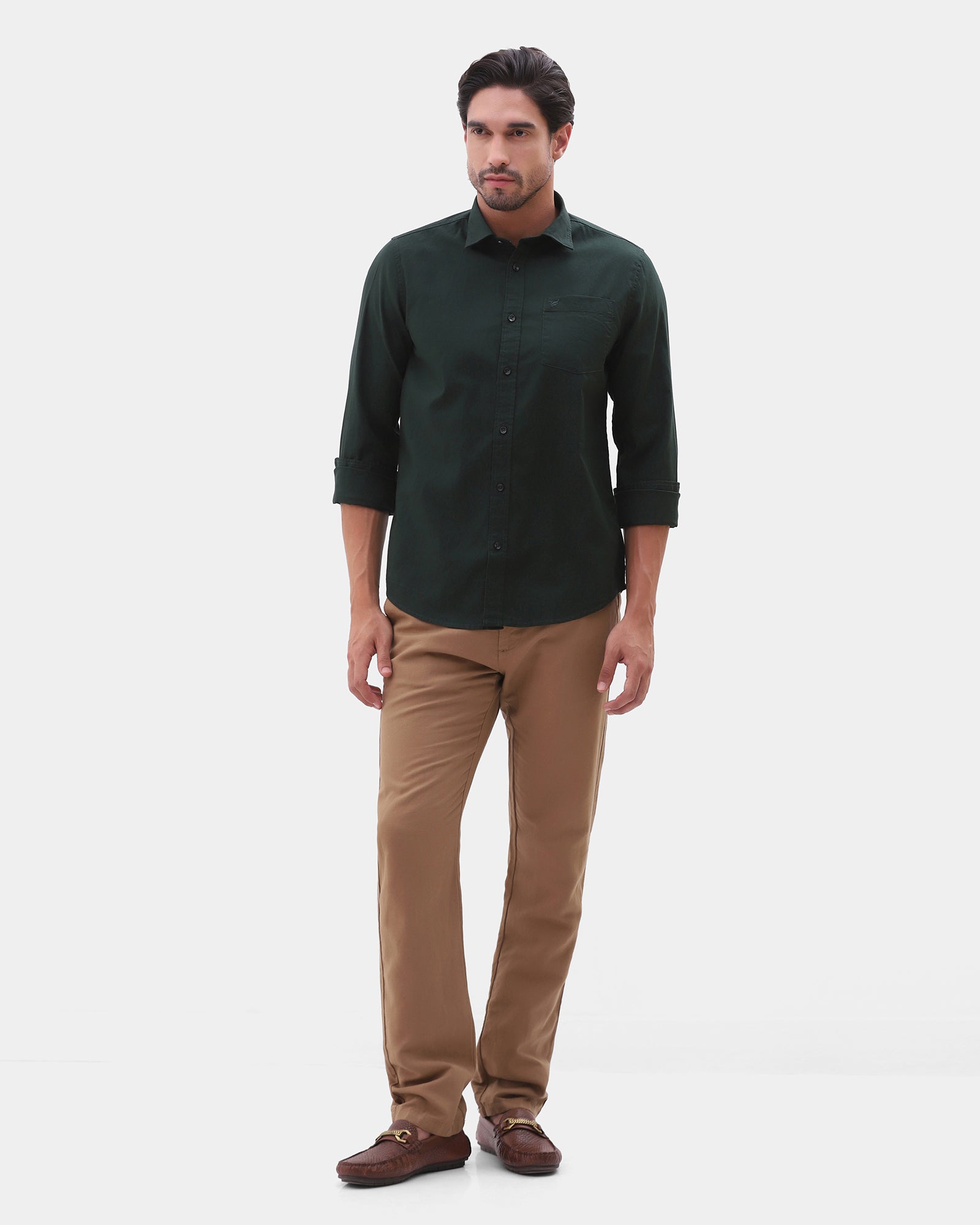 Dark Green Printed Shirt - Gebbew
