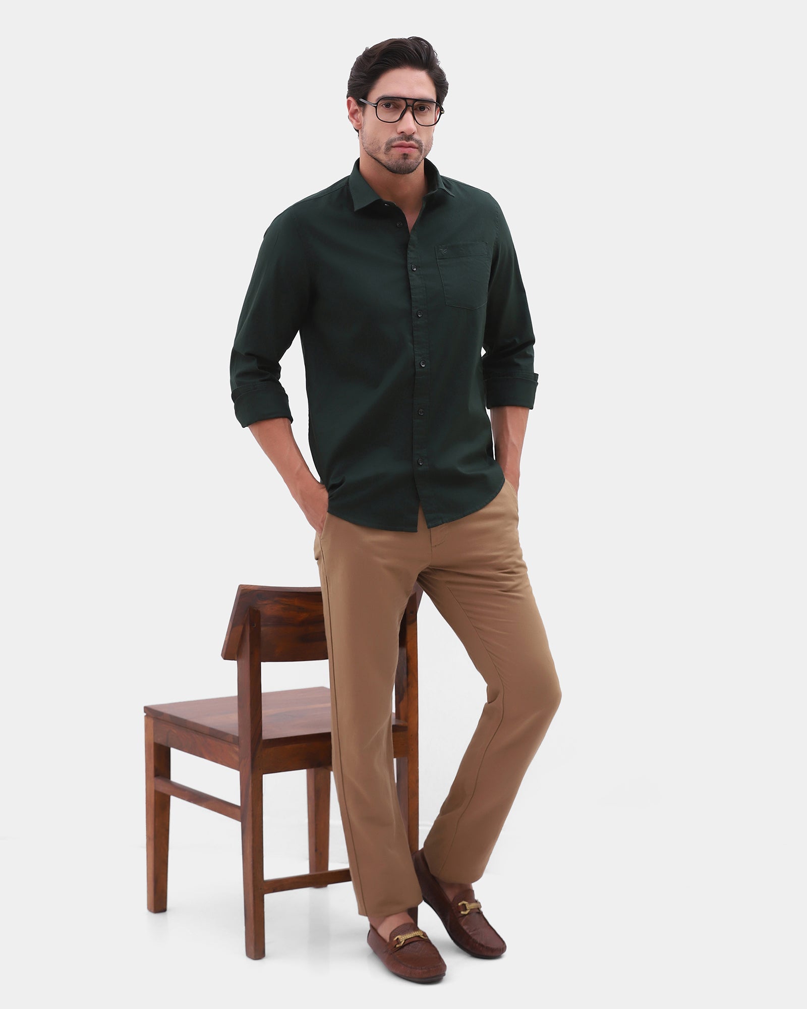 Dark Green Printed Shirt - Gebbew