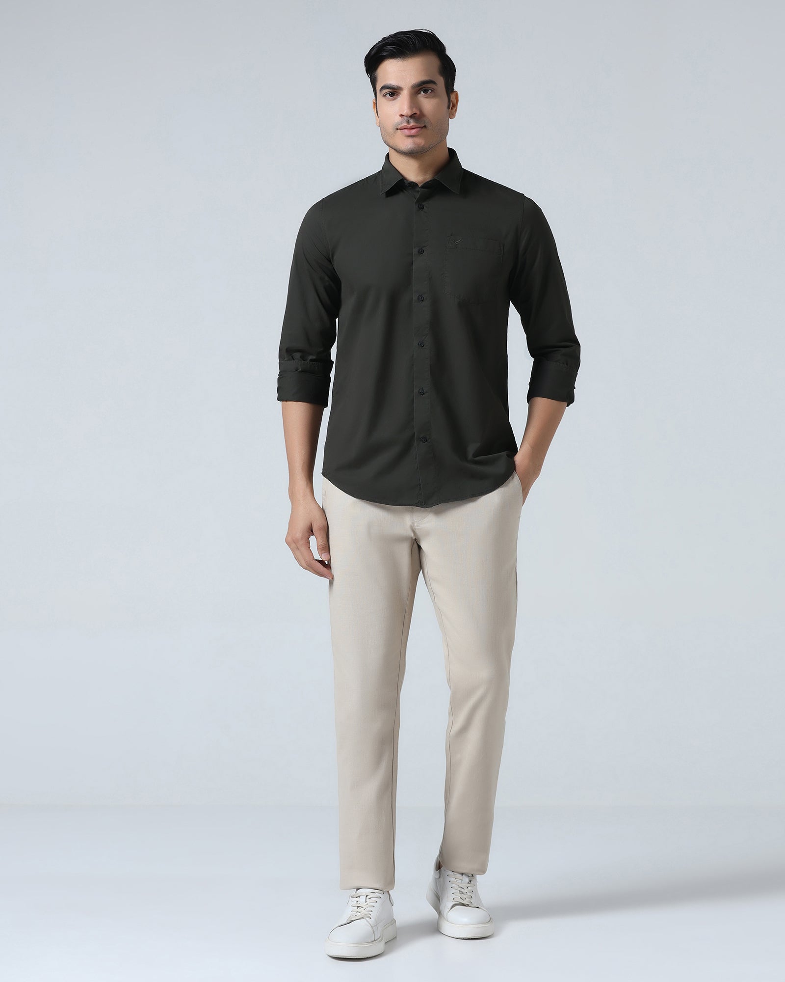 Dark Green Solid Shirt - Samro
