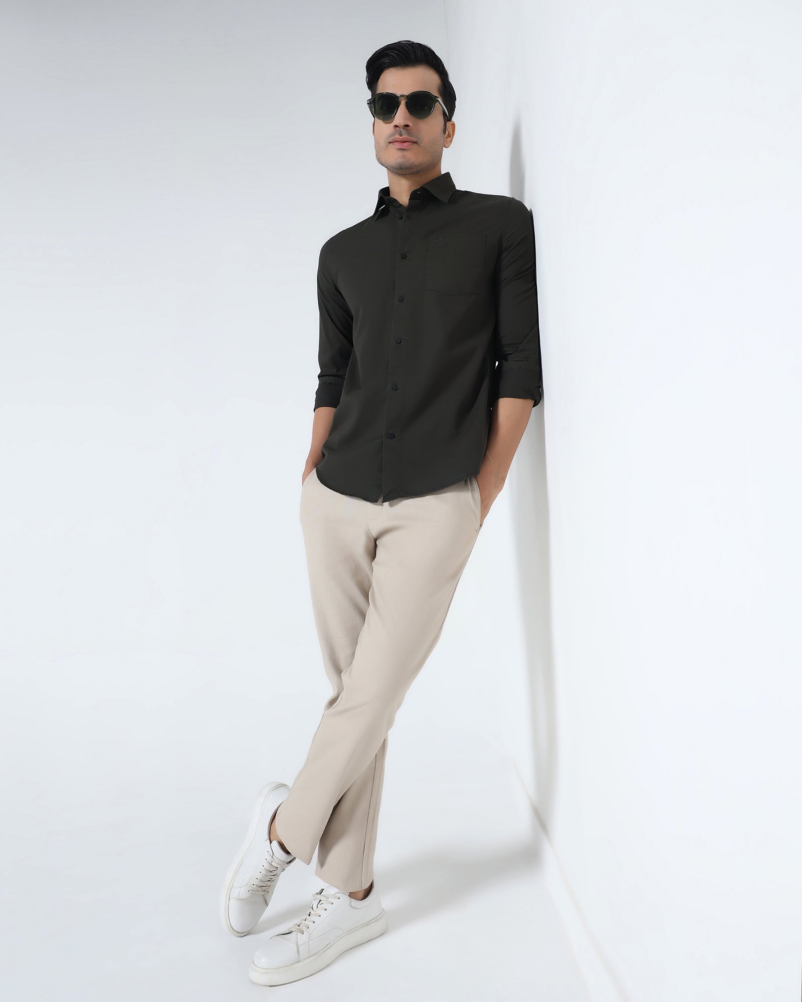 Dark Green Solid Shirt - Samro