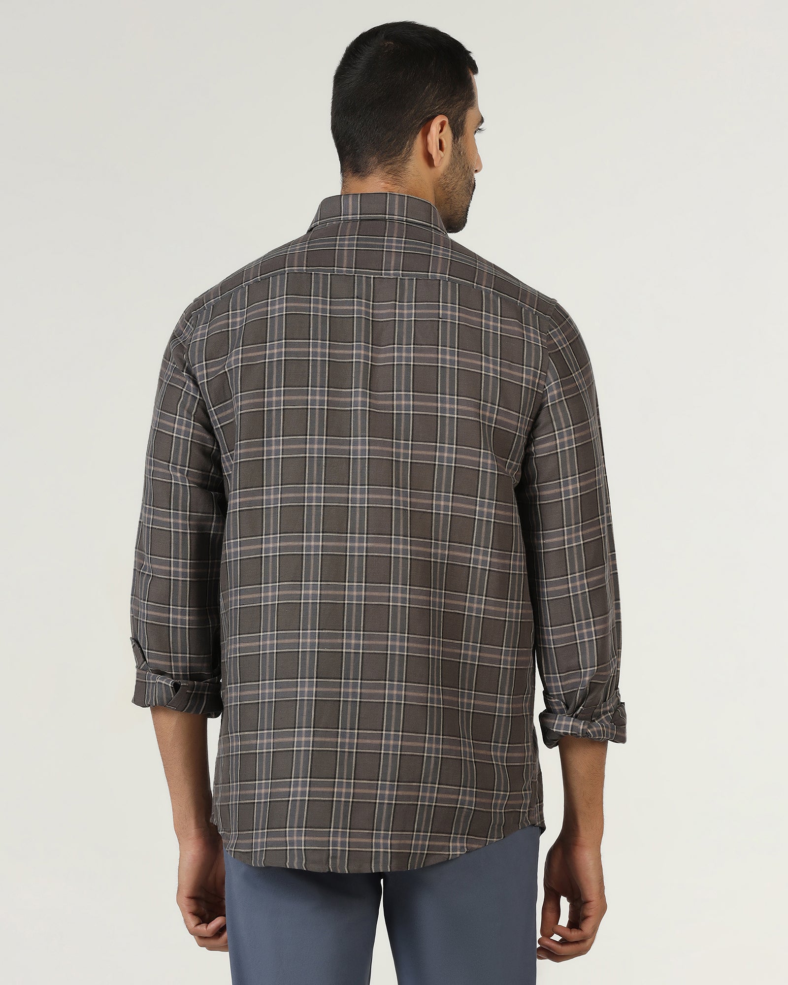 Dark Grey Linen Check Shirt - Madrik