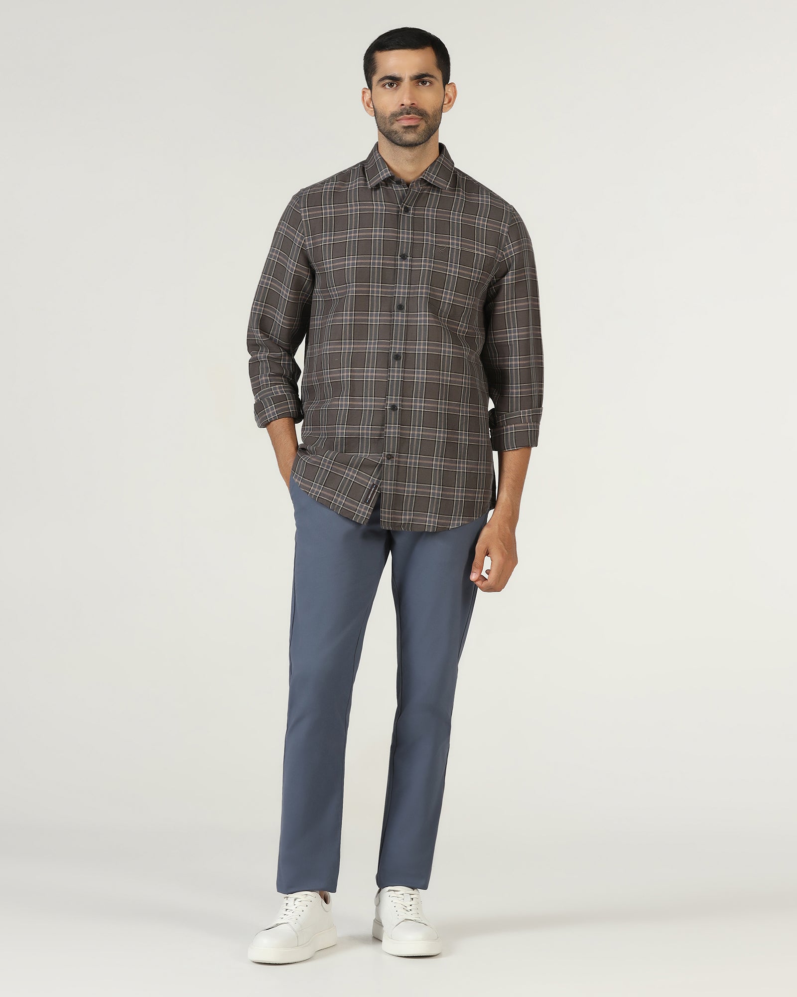 Dark Grey Linen Check Shirt - Madrik