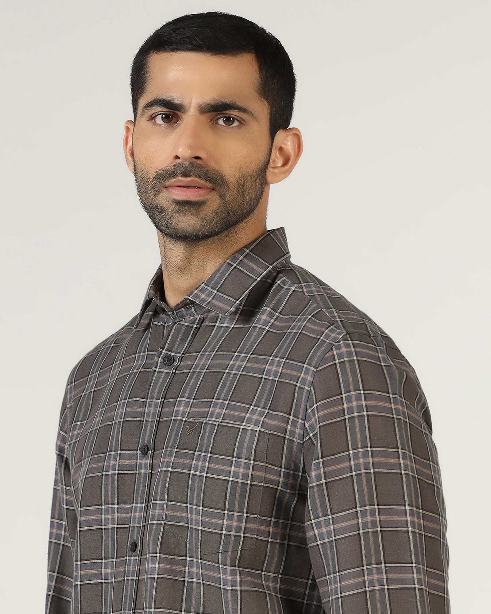Dark Grey Linen Check Shirt - Madrik