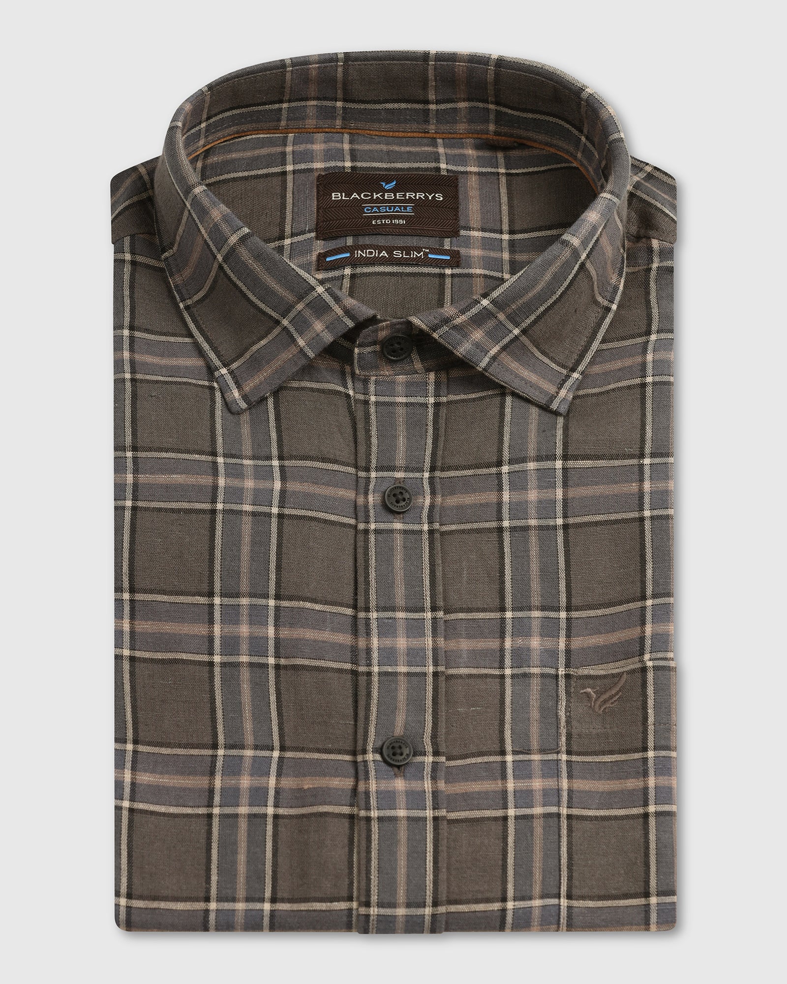 Dark Grey Linen Check Shirt - Madrik