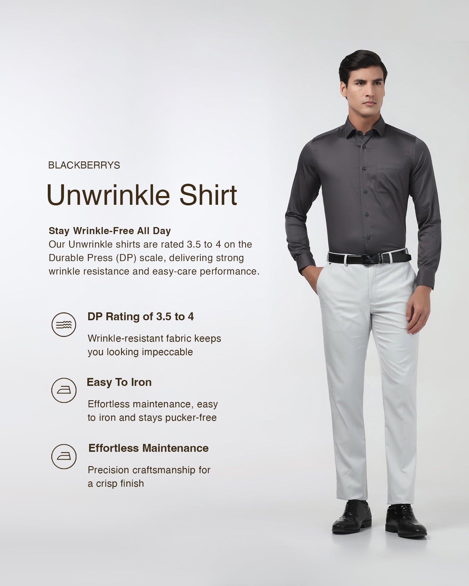 Dark Grey Unwrinkle Solid Shirt - Sylvia