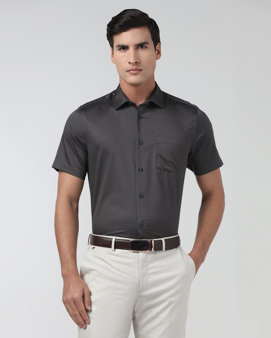 Dark Grey Half Sleeve Unwrinkle Solid Shirt - Sylvia