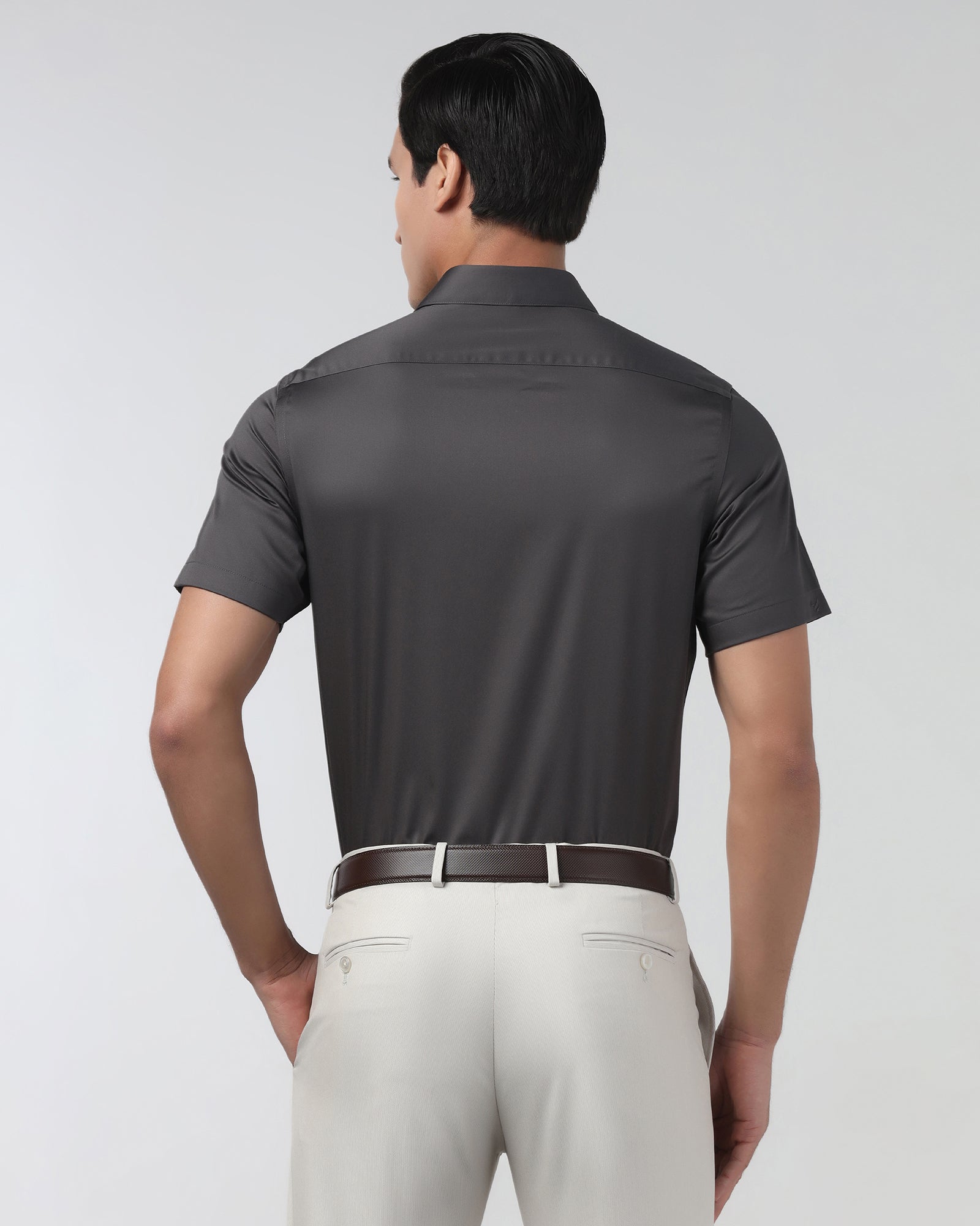 Dark Grey Half Sleeve Non Iron Solid Shirt - Sylvia