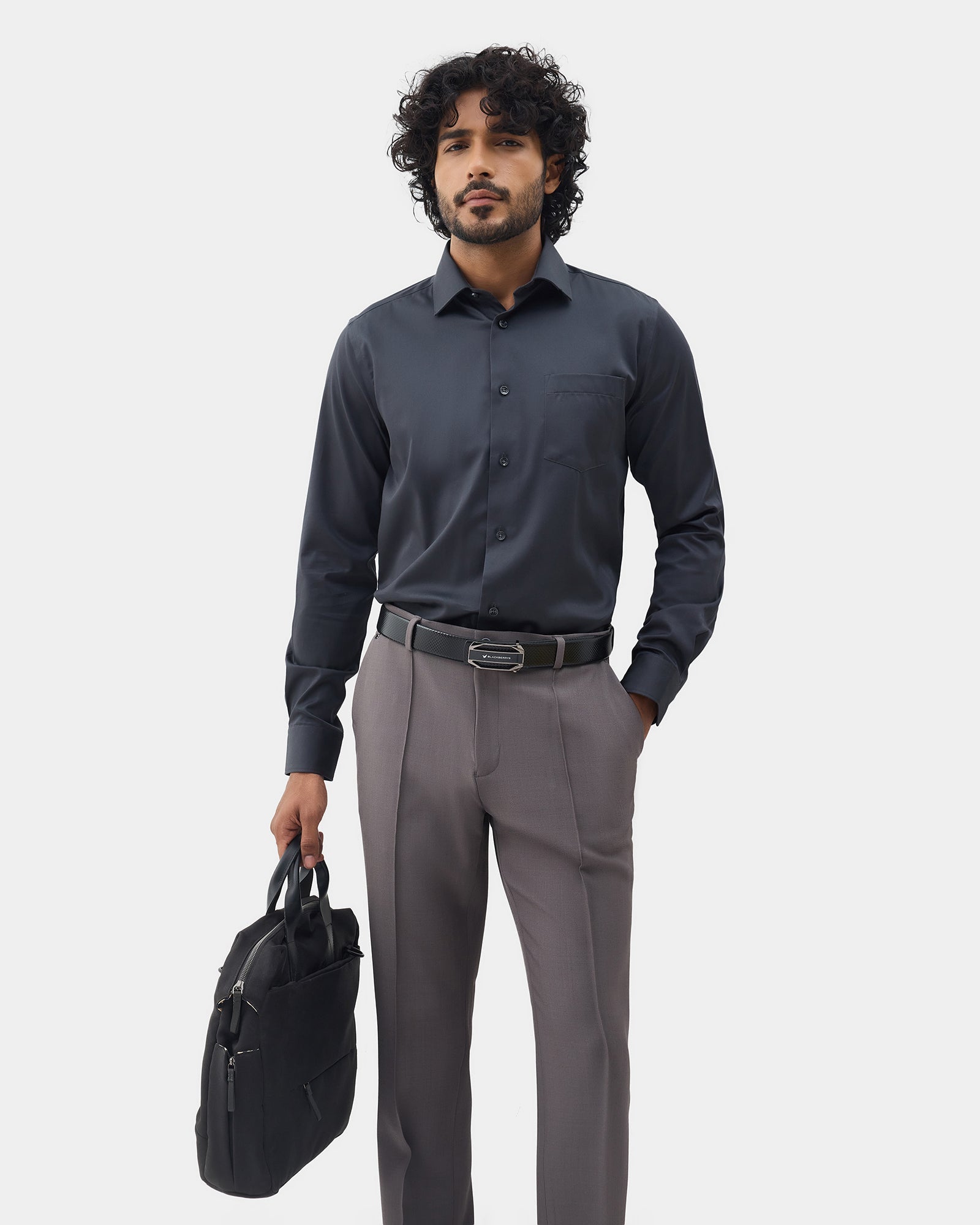 Dark Grey Unwrinkle Solid Shirt - Sylvia